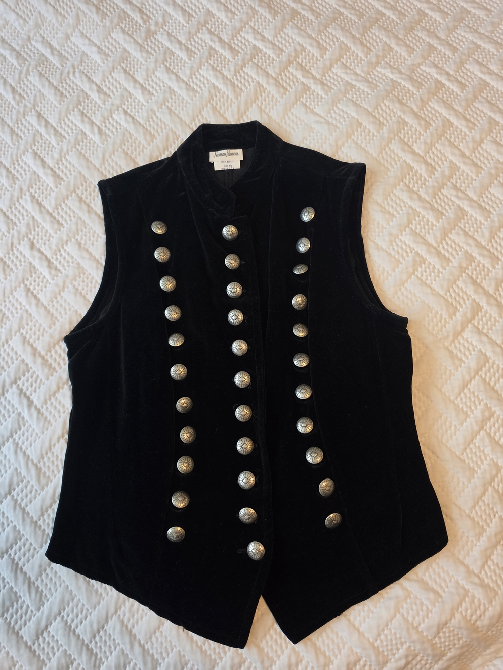 Neiman Marcus Black Velvet Military-Style Vest with Silver-Tone Buttons